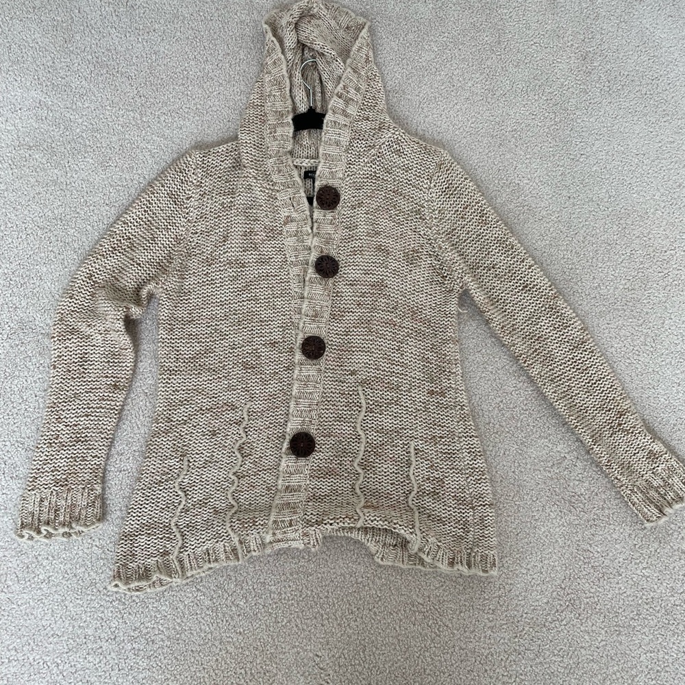 BCBG MAXAZRIA Tan Cardigan Sweater with Wood Buttons